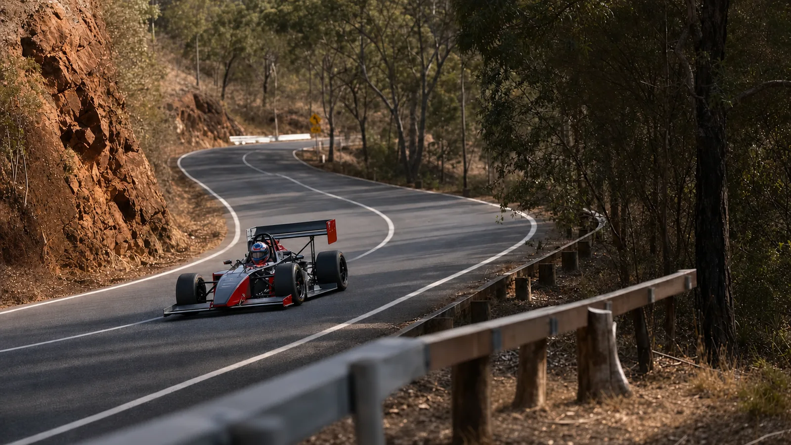 Open-wheel hill sprint car on the Mount Morgan Range